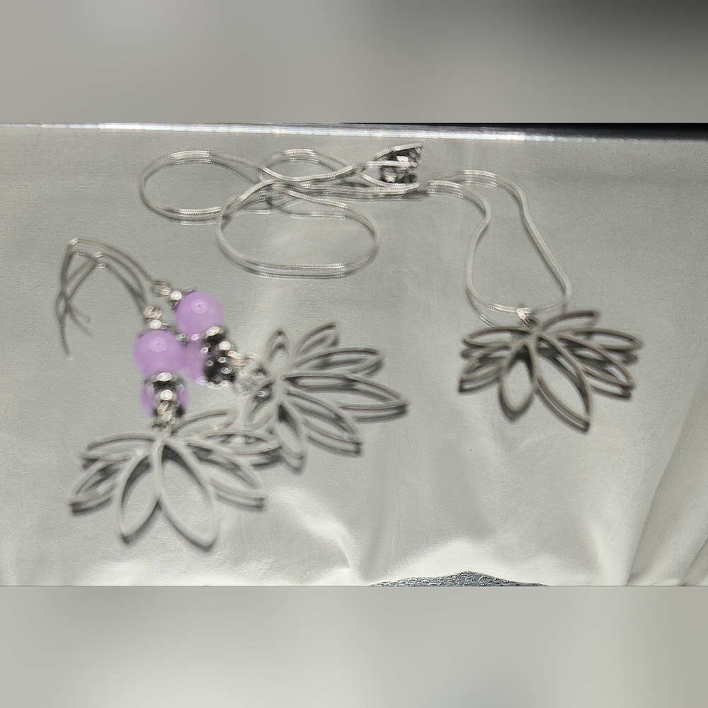 Elegant Silver and Purple Leaf Necklace Set